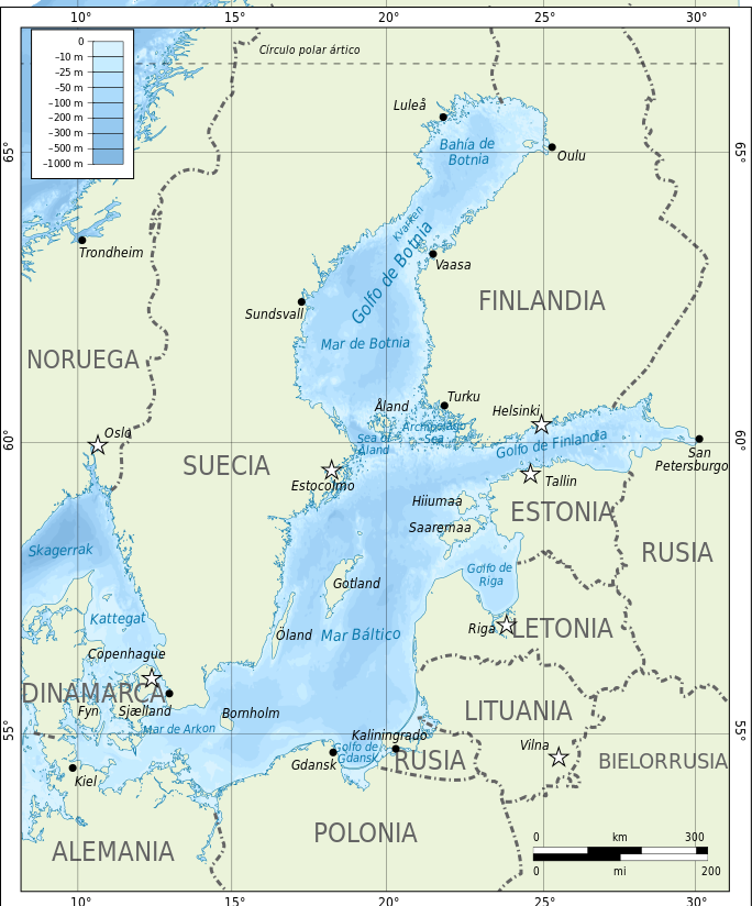 Mapa batimétrico del Báltico